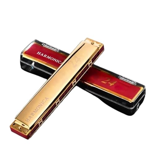 Professionelle Mundharmonika Anfänger Erwachsene Professionelle 24 Loch C Polyphone Tremolo Mundharmonika(Gold) von XSQKUYN