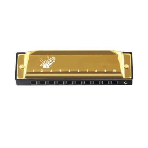 Professionelle Mundharmonika Diatonische Blues Mundharmonika Für Musikliebhaber Tonart C 10 Löcher Standard H(Gold) von XSQKUYN