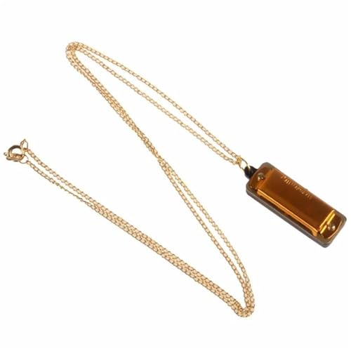Professionelle Mundharmonika Mini Mundharmonika 4 Löcher 8 Töne Metallkette Halskette Stil(Gold) von XSQKUYN