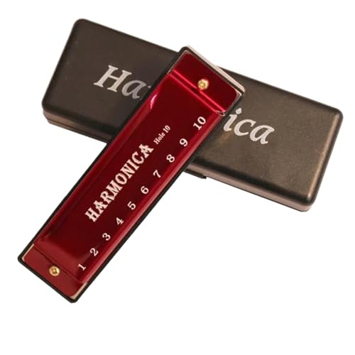 Professionelle Mundharmonika Professionelle Mundharmonika In Tonart C 10 Löcher Diatonisch Mit Etui(Red) von XSQKUYN