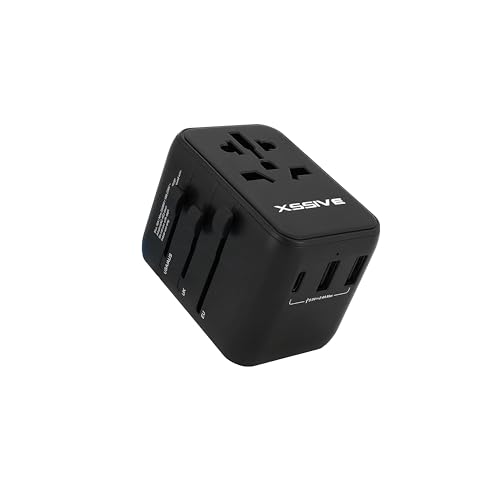 Reiseadapter Weltweit, Travel Adapter, Steckdosenadapter mit 2 USB, 1 USB-C + AC Steckdose, Reisestecker Internationaler Reiseadapter für US, UK, EU, AUS von XSSIVE