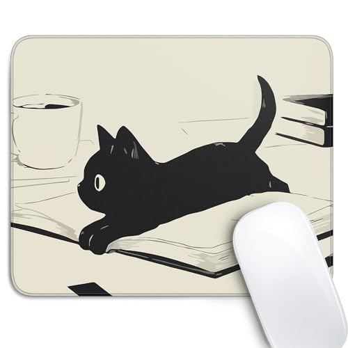 Niedliches Mauspad mit schwarzer Katze, Kawaii-Anime-Katzen-Mauspads für kabellose Maus, Schreibtischzubehör, 25,4 x 20,3 cm, Reise-Mauspad mit rutschfester Gummiunterseite, genähte Kanten, Mauspads von XSXXSC