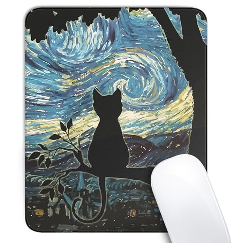 Quadratisches Mauspad mit niedlicher schwarzer Katze, ästhetisches Katzen-Mauspad für kabellose Maus, Schreibtischzubehör, 25,4 x 20,3 cm, Reise-Mauspad mit rutschfester Gummiunterseite, genähte von XSXXSC
