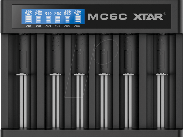 XTAR MC6C - Schnellladegerät, Micro-USB, Li-Ion, 6 slot von XTAR