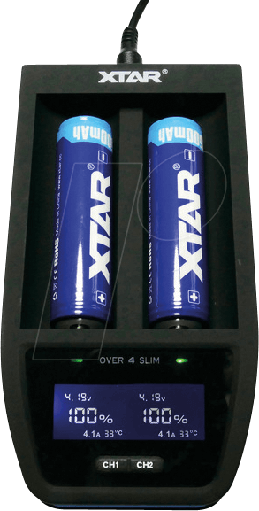 XTAR OVER4S - Schnellladegerät 2x 4,1 A, USB, LCD Display von XTAR