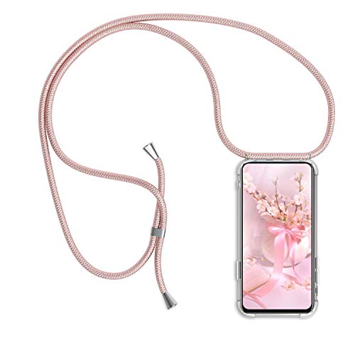 Handykette für Xiaomi Redmi 10 Hülle, Smartphone Necklace Handyhülle mit Band Transparent Schutzhülle Stossfest - Schnur mit Case zum Umhängen in Roségold von XTCASE