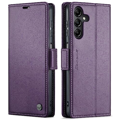 XTCASE Handyhülle für Samsung Galaxy A14 5G/4G Hülle Premium Leder Case Klappbar Flip Cover Kartenfach Standfunktion Magnetverschluss Brieftasche Tasche Schutzhülle - Lila von XTCASE