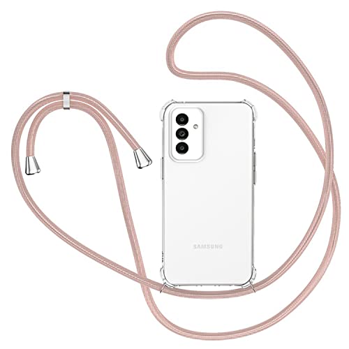 XTCASE Handykette Hülle für Samsung Galaxy A14 5G mit Band, Transparent Silikon Handyhülle für Samsung Galaxy A14 4G/5G mit Kette Stossfest Schutzhülle - Schnur mit Case zum Umhängen in Roségold von XTCASE