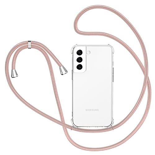 XTCASE Handykette Hülle für Samsung Galaxy S23 mit Band, Transparent Silikon Handyhülle für Samsung Galaxy S23 mit Kette Stossfest Schutzhülle - Schnur mit Case zum Umhängen in Roségold von XTCASE