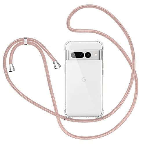 XTCASE Handykette für Google Pixel 7 Pro Hülle, Smartphone Necklace Handyhülle mit Band Transparent Schutzhülle Stossfest - Schnur mit Case zum Umhängen in Roségold von XTCASE