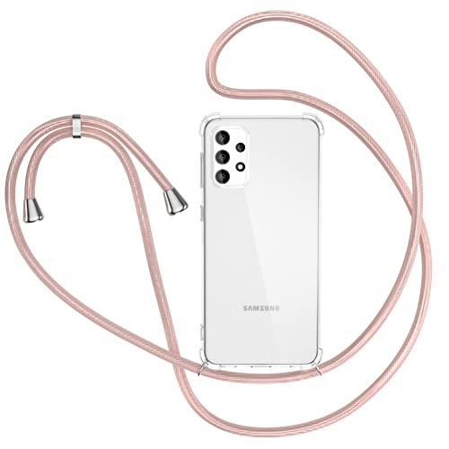 XTCASE Handykette für Samsung Galaxy A52 5G Hülle, Smartphone Necklace Handyhülle für Samsung A52 4G/5G / A52s mit Band Transparent Schutzhülle Stossfest - Schnur mit Case zum Umhängen in Roségold von XTCASE