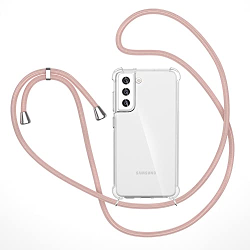 XTCASE Handykette für Samsung Galaxy S22 Hülle, Smartphone Necklace Handyhülle mit Band Transparent Schutzhülle Stossfest - Schnur mit Case zum Umhängen in Roségold von XTCASE