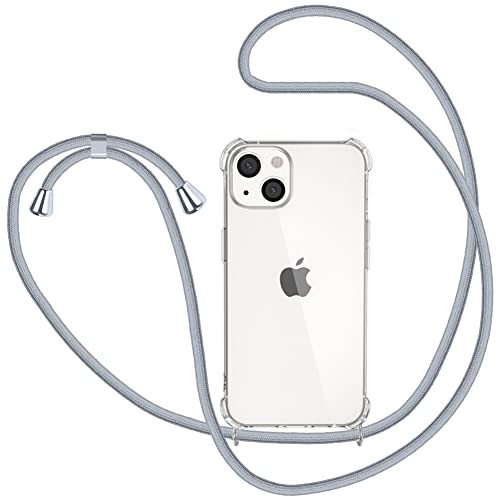 XTCASE Handykette für iPhone 13 Hülle, Smartphone Necklace Handyhülle mit Band Transparent Schutzhülle Stossfest - Schnur mit Case zum Umhängen in Grau von XTCASE