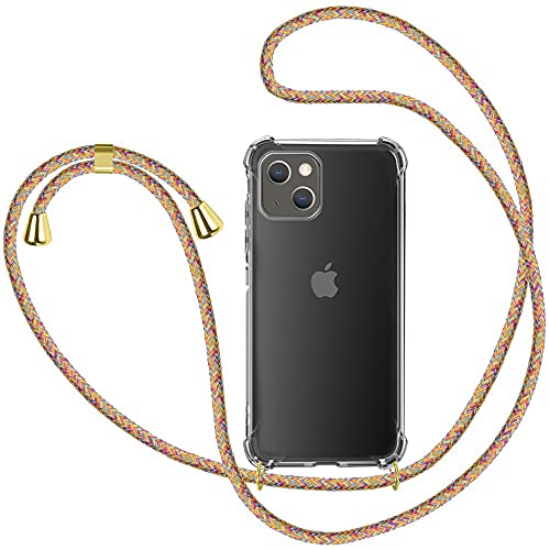 XTCASE Handykette für iPhone 13 Hülle, Smartphone Necklace Handyhülle mit Band Transparent Schutzhülle Stossfest - Schnur mit Case zum Umhängen in Regenbogen von XTCASE