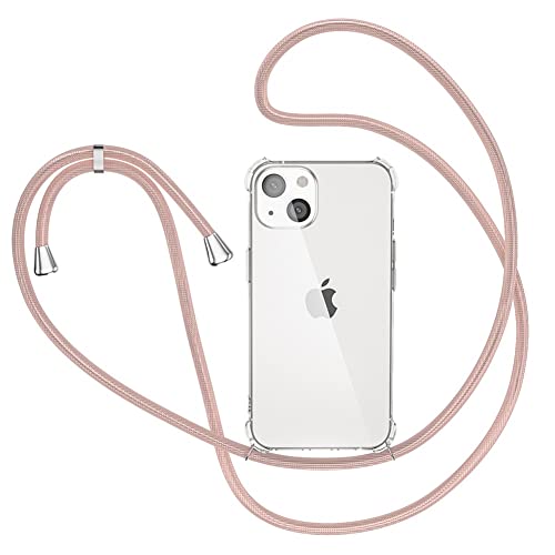 XTCASE Handykette für iPhone 13 Hülle, Smartphone Necklace Handyhülle mit Band Transparent Schutzhülle Stossfest - Schnur mit Case zum Umhängen in Roségold von XTCASE