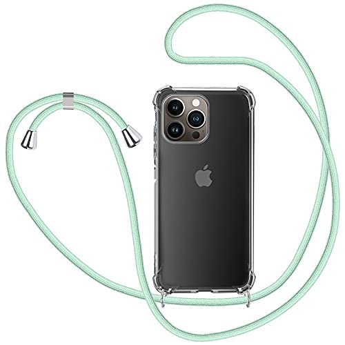 XTCASE Handykette für iPhone 13 Pro Hülle, Smartphone Necklace Handyhülle mit Band Transparent Schutzhülle Stossfest - Schnur mit Case zum Umhängen in Grün von XTCASE