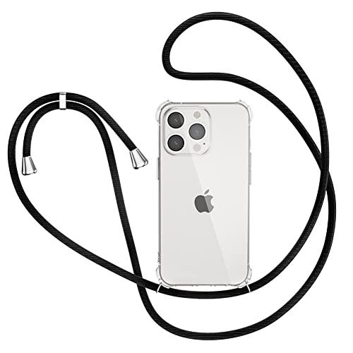 XTCASE Handykette für iPhone 13 Pro Hülle, Smartphone Necklace Handyhülle mit Band Transparent Schutzhülle Stossfest - Schnur mit Case zum Umhängen in Schwarz von XTCASE