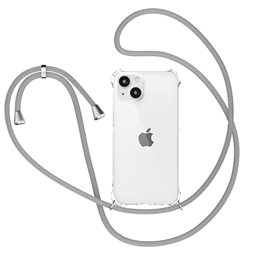 XTCASE Handykette für iPhone 14 Hülle mit Band, Transparent Silikon Handyhülle für iPhone 14 mit Kette Stossfest Schutzhülle - Schnur mit Case zum Umhängen in Grau von XTCASE