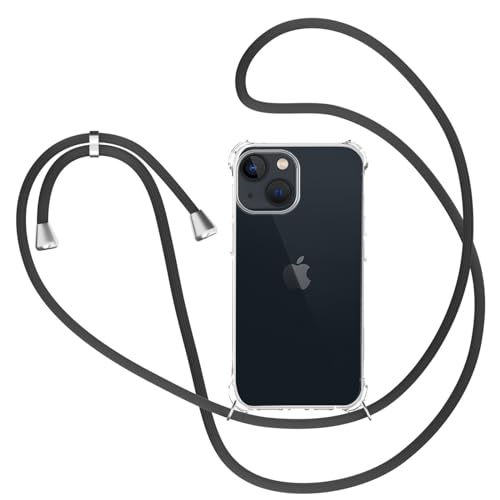 XTCASE Handykette für iPhone 15 Hülle mit Band, Transparent Silikon Handyhülle für iPhone 15 mit Kette Stossfest Schutzhülle - Schnur mit Case zum Umhängen in Schwarz von XTCASE