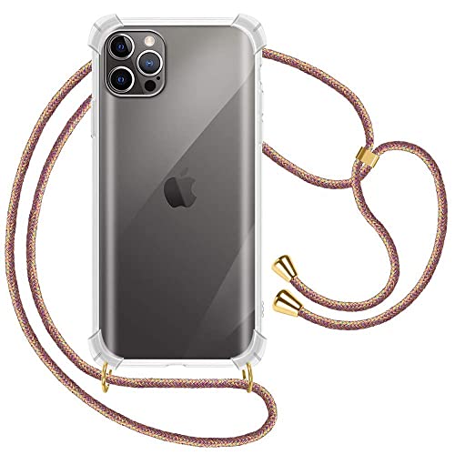 XTCASE Handykette kompatibel mit iPhone 12 / iPhone 12 Pro Handyhülle, Smartphone Necklace Hülle mit Band Transparent Schutzhülle Stossfest - Schnur mit Case zum Umhängen in Regenbogen von XTCASE