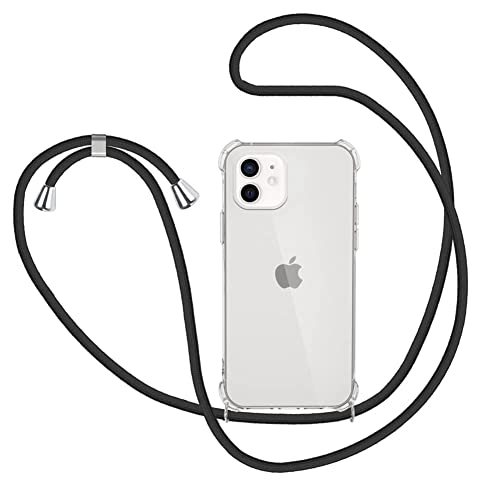 XTCASE Handykette kompatibel mit iPhone 12 / iPhone 12 Pro Hülle, Smartphone Necklace Handyhülle mit Band Transparent Schutzhülle Stossfest - Schnur mit Case zum Umhängen in Schwarz von XTCASE