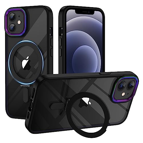 XTCASE Hülle für iPhone 12/12 Pro kompatibel mit Magsafe, Transparent Handyhülle für iPhone 12/12 Pro mit Magnet Ständer Kratzfeste PC Rückseite + TPU Bumper - Schwarz von XTCASE