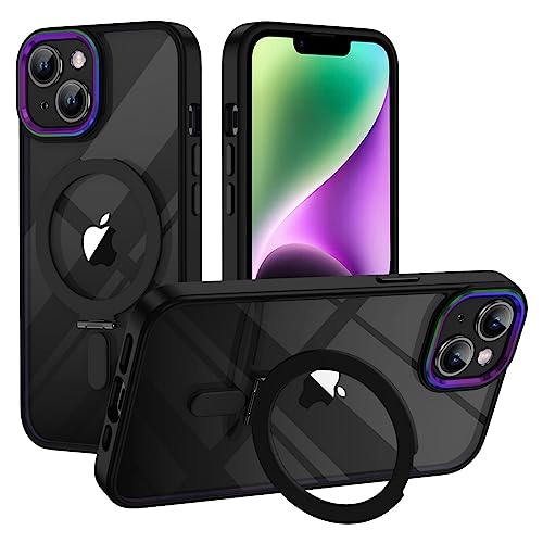 XTCASE Hülle für iPhone 13 / iPhone 14 kompatibel mit Magsafe, Transparent Magnetring Handyhülle für iPhone 13 / iPhone 14 mit Magnet Ständer Kratzfeste PC Rückseite + TPU Bumper - Schwarz von XTCASE