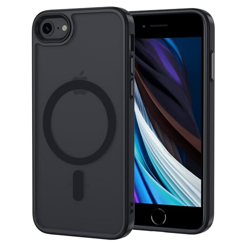 XTCASE Hülle für iPhone 8 / iPhone SE 2020/2022 Magnetisch kompatibel mit Magsafe, Matt Transluzente Handyhülle für iPhone 8 / iPhone SE 2020/2022 Kratzfeste PC + TPU Bumper - Schwarz von XTCASE