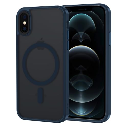 XTCASE Hülle für iPhone X/XS Magnetisch kompatibel mit Magsafe, Matt Transluzente Handyhülle für iPhone X/XS Kratzfeste PC Rückseite + TPU Bumper - Blau von XTCASE