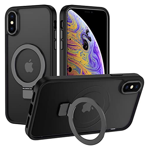 XTCASE Hülle für iPhone X/XS kompatibel mit Magsafe, Matt Handyhülle für iPhone XS/iPhone X mit Magnet Ständer Durchscheinende Kratzfeste PC Rückseite + TPU Bumper - Schwarz von XTCASE