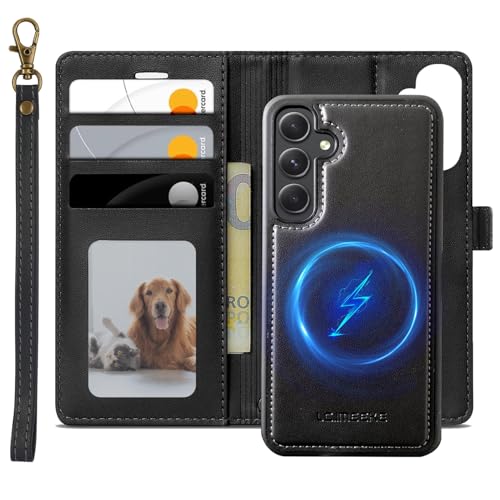 XTCASE Leder Hülle für Samsung Galaxy A55 5G Magnetisch Kompatibel mit MagSafe, 2 in 1 Abnehmbare Handyhülle Flip Case [RFID-Blockierung] [Kartenfach] [Ständer] Klappbare Klapphülle, Schwarz von XTCASE