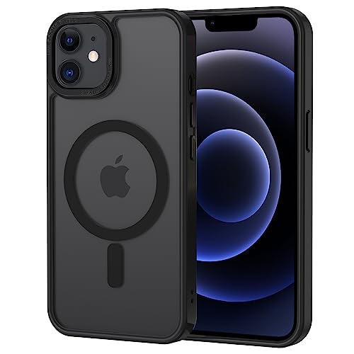 XTCASE Magnetisch Hülle für iPhone 12/12 Pro kompatibel mit Magsafe, Matt Transluzente Handyhülle für iPhone 12/12 Pro Kratzfeste PC Rückseite + TPU Bumper - Schwarz von XTCASE