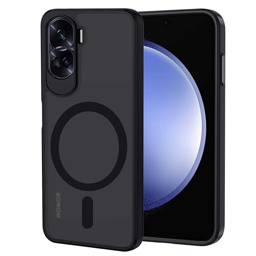 XTCASE für Honor 90 Lite 5G Hülle Magnetisch kompatibel mit Magsafe, Matt Transluzente Handyhülle für Honor 90 Lite 5G Kratzfeste PC Rückseite + TPU Bumper - Schwarz von XTCASE