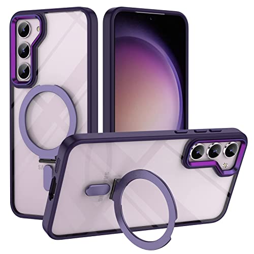 XTCASE für Samsung Galaxy S23 Hülle kompatibel mit Magsafe, Transparent Handyhülle für Samsung Galaxy S23 5G mit Magnet Ständer Kratzfeste PC Rückseite + TPU Bumper - Lila von XTCASE