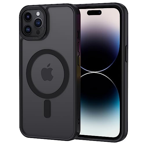 XTCASE für iPhone 12 Pro Max Hülle Magnetisch kompatibel mit Magsafe, Matt Transluzente Handyhülle für iPhone 12 Pro Max Kratzfeste PC Rückseite + TPU Bumper - Schwarz von XTCASE