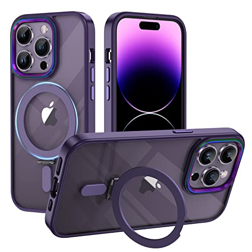 XTCASE für iPhone 14 Pro Hülle kompatibel mit Magsafe, Transparent Handyhülle für iPhone 14 Pro mit Magnet Ständer Kratzfeste PC Rückseite + TPU Bumper - Lila von XTCASE