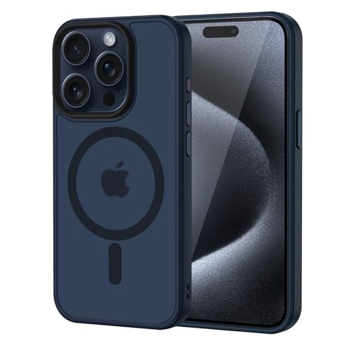 XTCASE für iPhone 15 Pro Hülle Magnetisch kompatibel mit Magsafe, Matt Transluzente Handyhülle für iPhone 15 Pro (6.1") Kratzfeste PC Rückseite + TPU Bumper - Blau von XTCASE