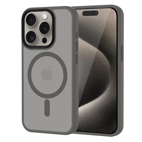 XTCASE für iPhone 15 Pro Max Hülle Magnetisch kompatibel mit Magsafe, Matt Transluzente Handyhülle für iPhone 15 Pro Max (6.7") Kratzfeste PC Rückseite + TPU Bumper - Grau von XTCASE