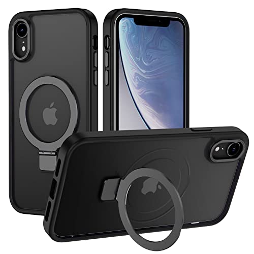 XTCASE für iPhone XR Hülle kompatibel mit Magsafe, Matt Handyhülle für iPhone XR mit Magnet Ständer Durchscheinende Kratzfeste PC Rückseite + TPU Bumper - Schwarz von XTCASE