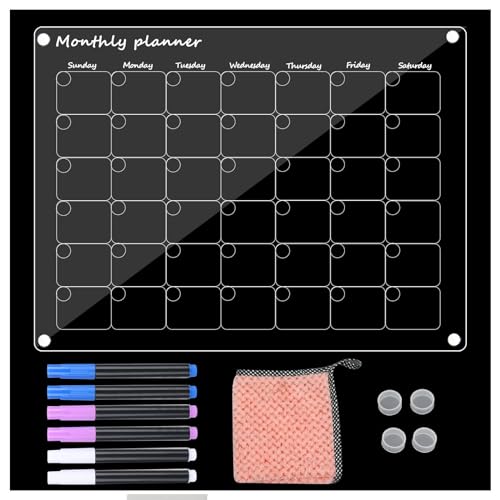 XTDMJ Magnettafel Kühlschrank, Kühlschrank Kalender Monatsplaner Abwischbar Acryl-Magnetkalender, Transparenter Stundenplan Kühlschrank Kalender für to-do List von XTDMJ