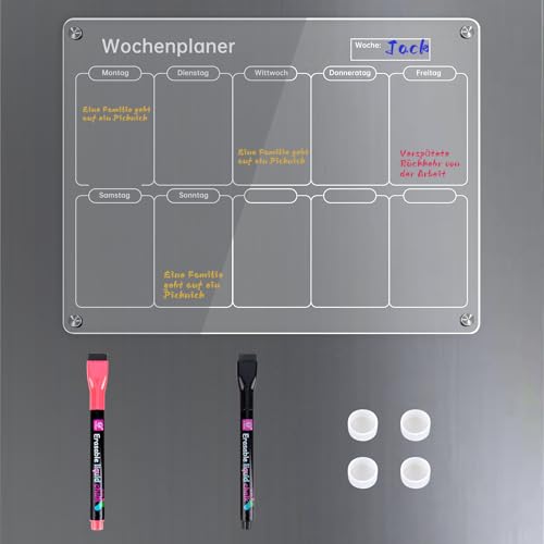 XTDMJ Magnetischer Stundenplan-Wochenplaner 40×30cm Acrylic Transparent Kühlschrank Kalender-Kühlschrankkalender Wochenplaner Kühlschrank Menü-Plan von XTDMJ