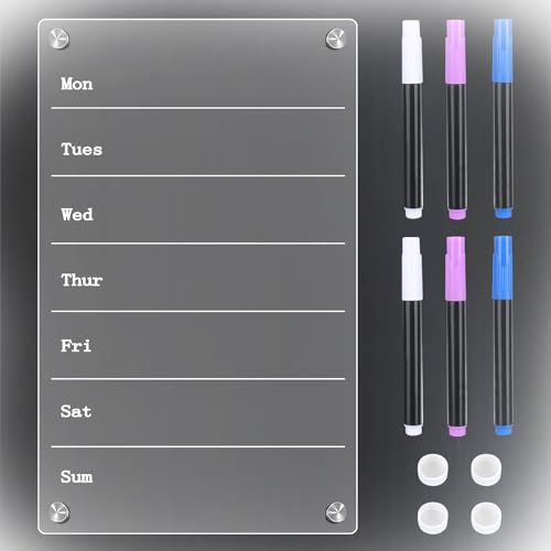 XTDMJ Acrylic Kühlschrank Kalender,Magnetischer Wochenplaner-Transparent Wochenplaner Kühlschrankkalender Planner mit 6 Farbigen Markern Menü-Planer Magnettafel von XTDMJ