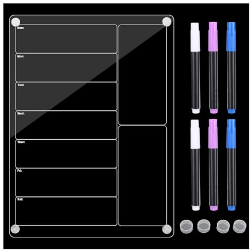 XTDMJ Magnetischer Wochenplaner-Acrylic Transparent Kühlschrank Kalender-Wochenplaner Kühlschrankkalender Planner mit 6 Farbigen Markern Menü-Planer Magnettafel von XTDMJ
