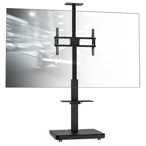 XTRARM Elite mobiler, höhenverstellbarer TV Ständer für 40-86 Zoll und max. 60 kg, neigbarer Standfuß bis max. VESA 600x400, mit Ablagen und Steckerleiste (Schwarz, Manueller) von XTRARM