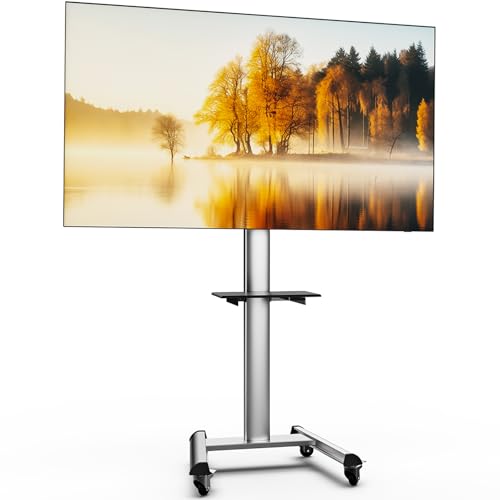 XTRARM Proton 500 mobiler TV Ständer mit Ablage, TV ca. 37-70 Zoll / 40 kg, viele VESA-Größen, Variable Höhe bis ca. 211 cm, Schwarz/Silber, TV-Standfuss von XTRARM