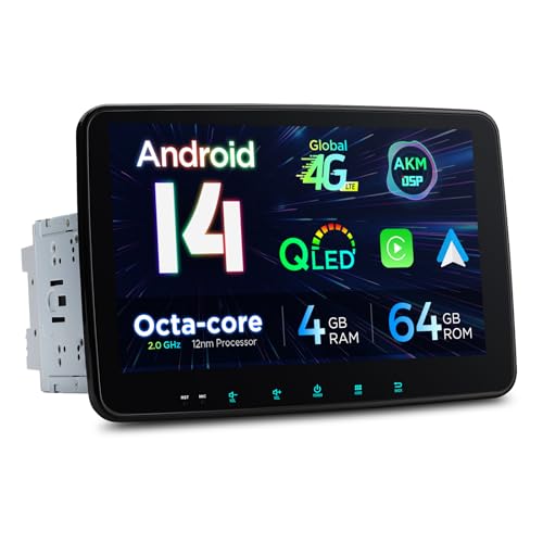 XTRONS 10,1 Zoll drehbares QLED-Display Android 13 Octa Core 4GB 64GB Universal 2DIN Autoradio Integriertes kabelloses CarAutoPlay/Android Auto/DSP/4G LTE GPS-Navigation Optionaler OBD DVR DAB+ von XTRONS