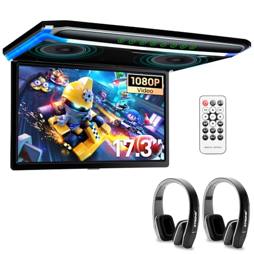 XTRONS 17,3“ Digital TFT FHD 16:9 Bildschirm für Auto Bus unterstützt 1080P Video Auto Overhead Player Auto Monitor mit HDMI Port Automosphäre LED für Urlaub (CM173HD+DWH005x2) von XTRONS