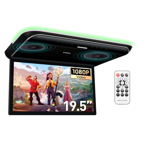 XTRONS 19,5 Zoll HD-Digital TFT 16: 9-Bildschirm-Auto-Overhead-Video Ultradünner Autodach-Player mit integrierten HDMI/AV/USB-Lautsprechern und Buntem Aura-Licht von XTRONS