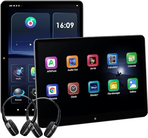 XTRONS 2PCS 14 Zoll drehbarer Rücksitz Android Auto TV Kopfstütze Monitor Tablet QHD IPS Volllaminierter Bildschirm 4+64 Unterstützung Portrait Modus Screen Mirroring und Steuerung HD Input & Output von XTRONS