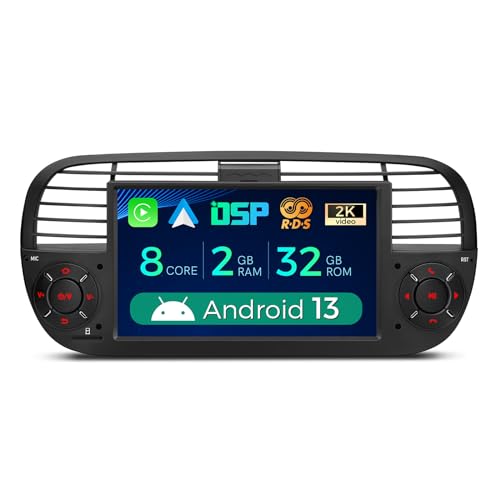 XTRONS 7 Zoll Android 13 Autoradio Octa Core 2GB 32GB Multimedia Player für Fiat 500(2007-2015) Eingebautes 4G LTE Car Play Android Auto DSP GPS Bluetooth 5.0 WIFI Optional DAB OBD TPMS DVR AHD Kamera von XTRONS